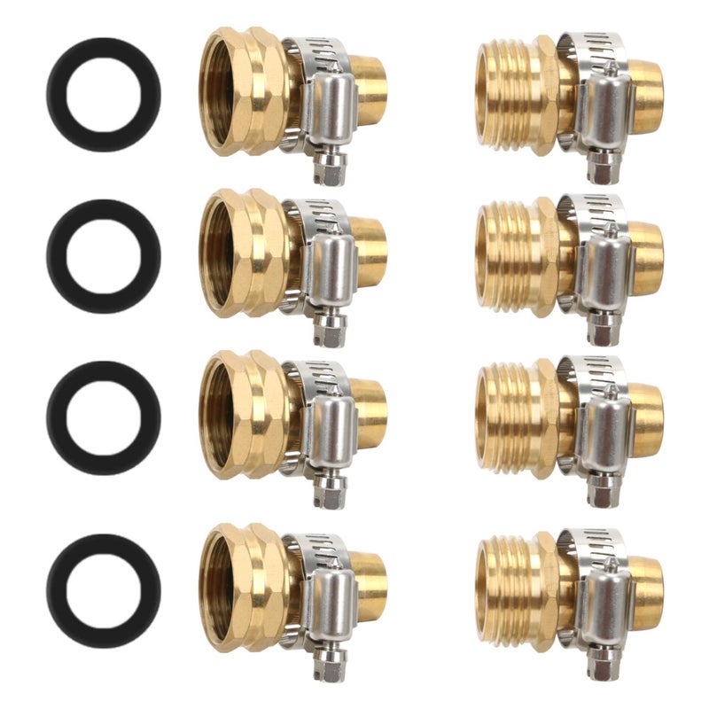 STYDDI Garden Hose Repair Kit, Solid Brass Water Hose Mender Female and Male Hose Connector with Clamps, Fit All 5/8" and 3/4" Rubber Garden Hose, 4 Set - Image 1